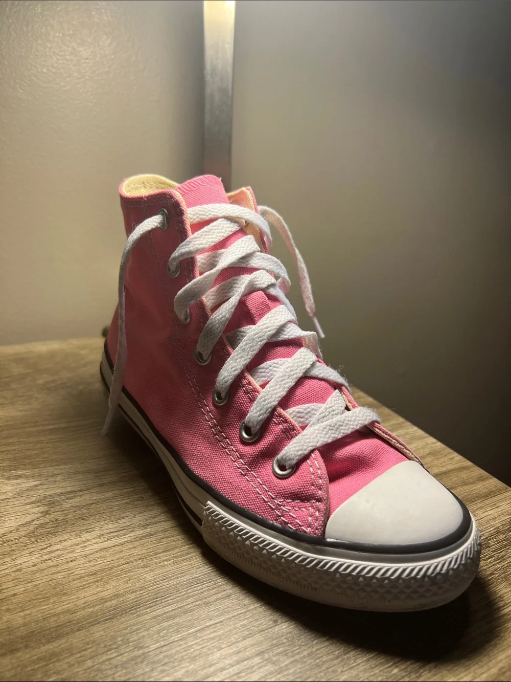 Converse Pink High-Top Canvas Sneakers with White Laces